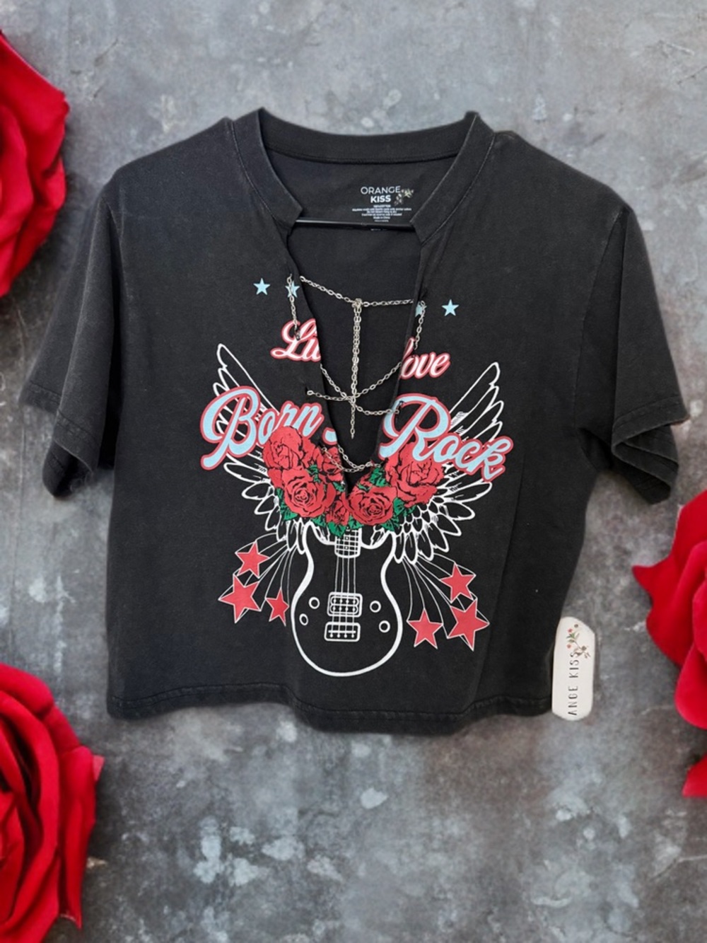 Orange Kiss Black 'Born to Rock' Graphic Tee